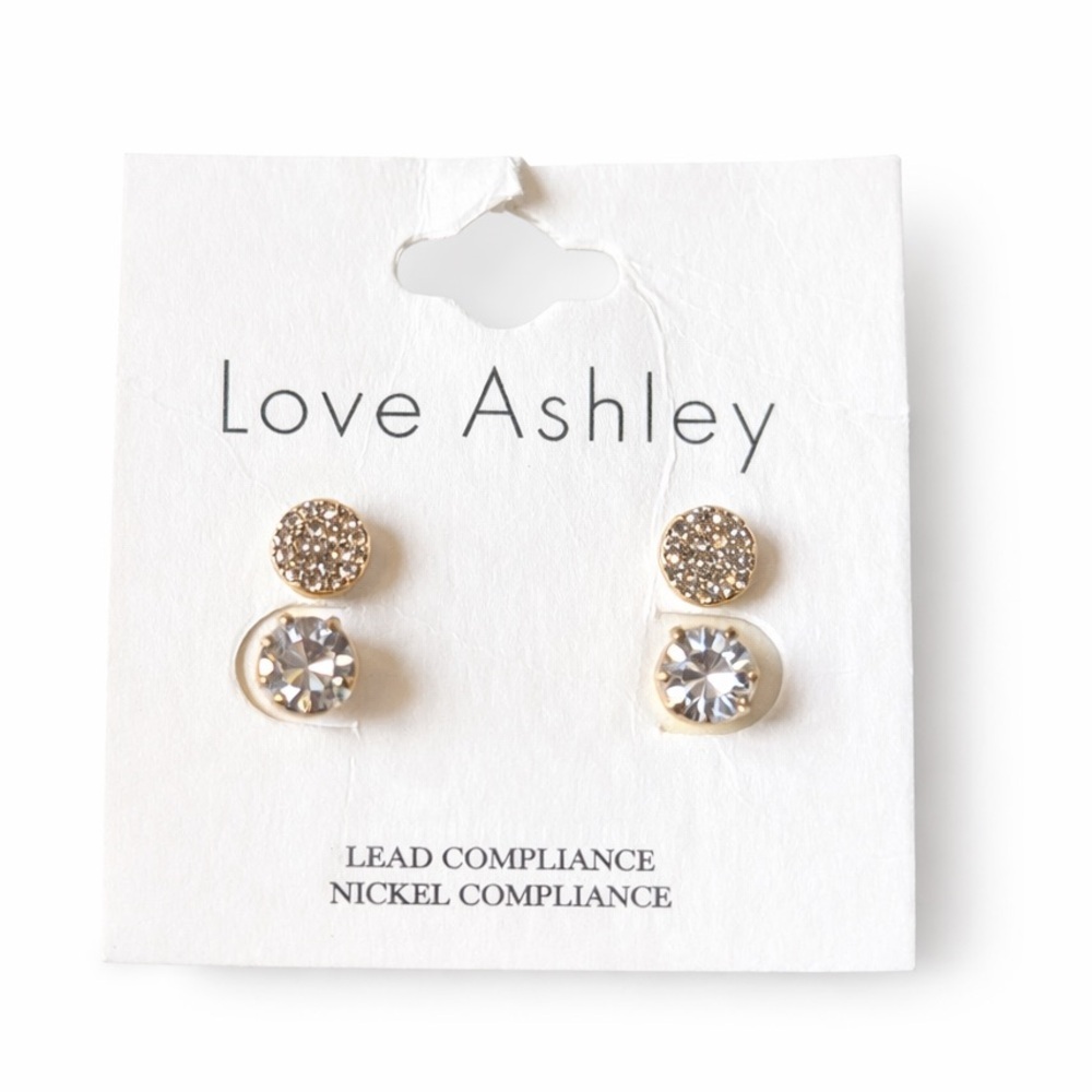 Love Ashley Gold and Silver Crystal Earrings,‎ NWT